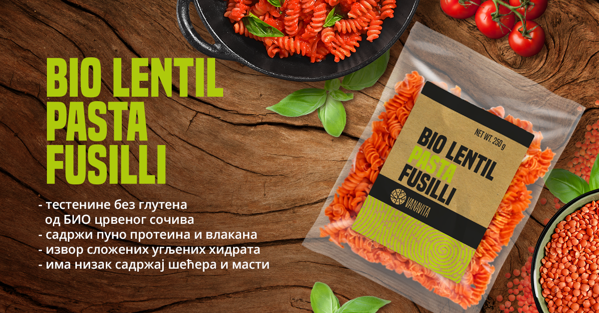 BIO testenina od sočiva - Fusilli - VanaVita